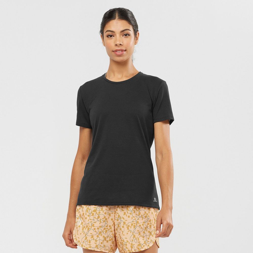 Salomon Singapore Womens T-shirts - COMET SLEEVE Black | 85370-KTRG